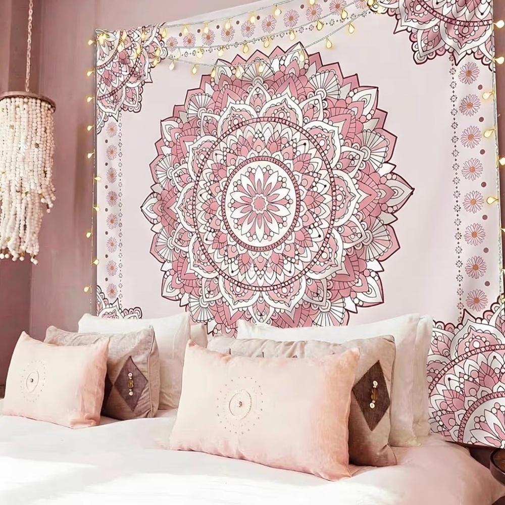 Pink Mandala Wall Tapestry 51”x59”